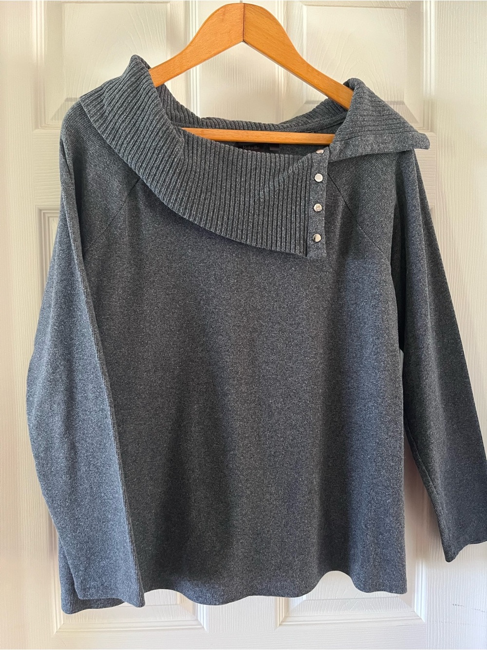 Rafaella Gray Soft Knit Snap Collar Pullover Sweater Size Large Chic